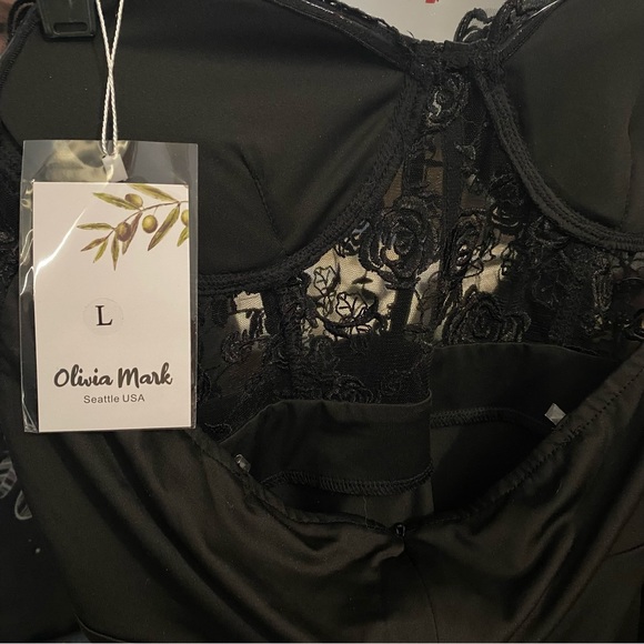 Chain Decor Contrast Lace Bandeau Sleeveless Plain Mini Corset Dress - Picture 3 of 5